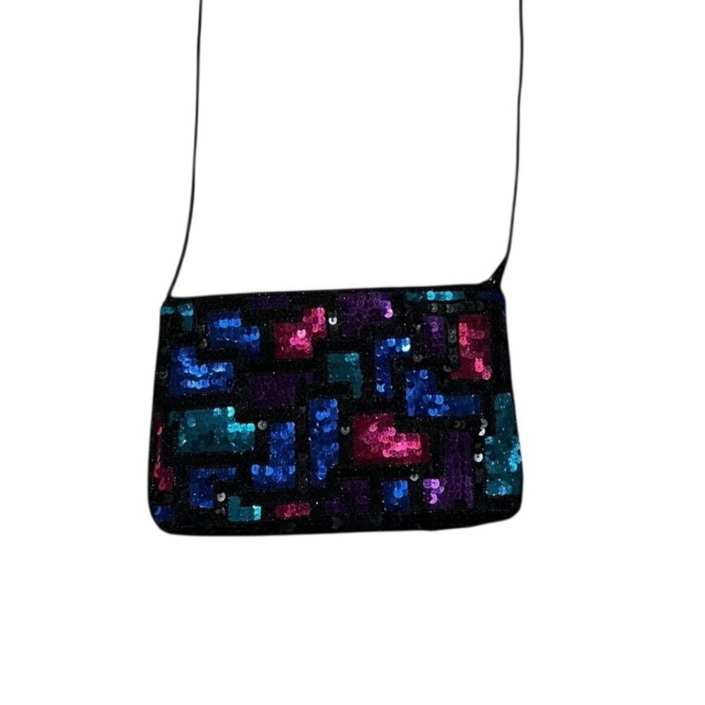Vintage 80s 90s Partners by Mervyn’s Sequin Crossbody Bag Jewel Tone Mosaic